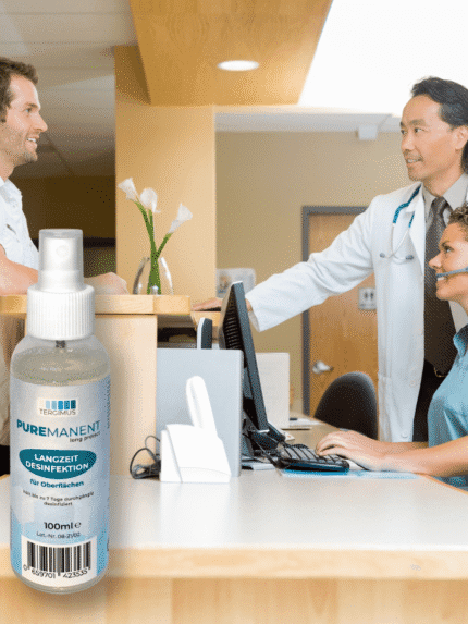 PUREMANENT Long Protect 100 ml Langzeitdesinfektion am Empfang einer Arztpraxis