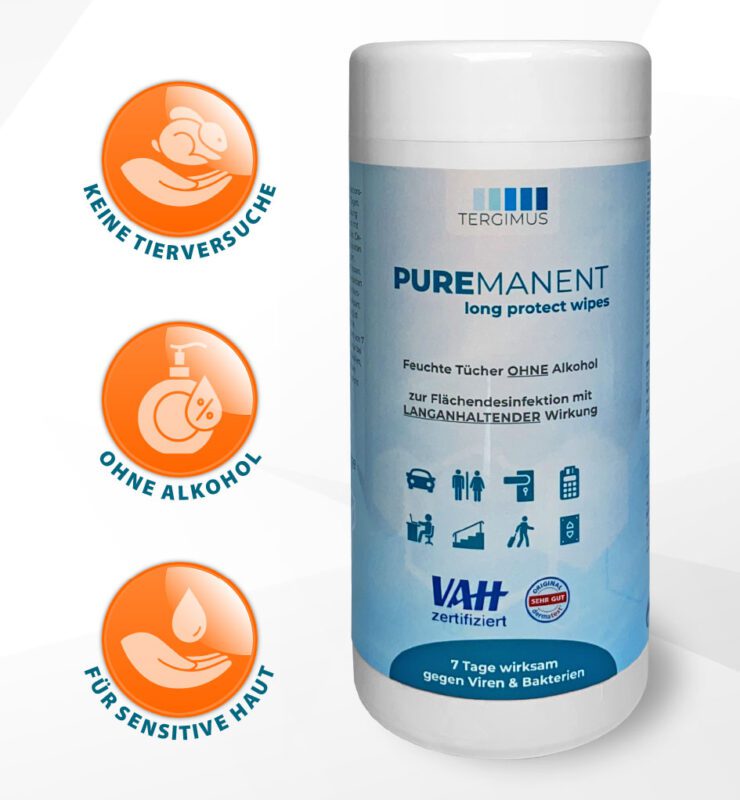 Puremanent Long Protect Desinfektionstücher in Spenderdose