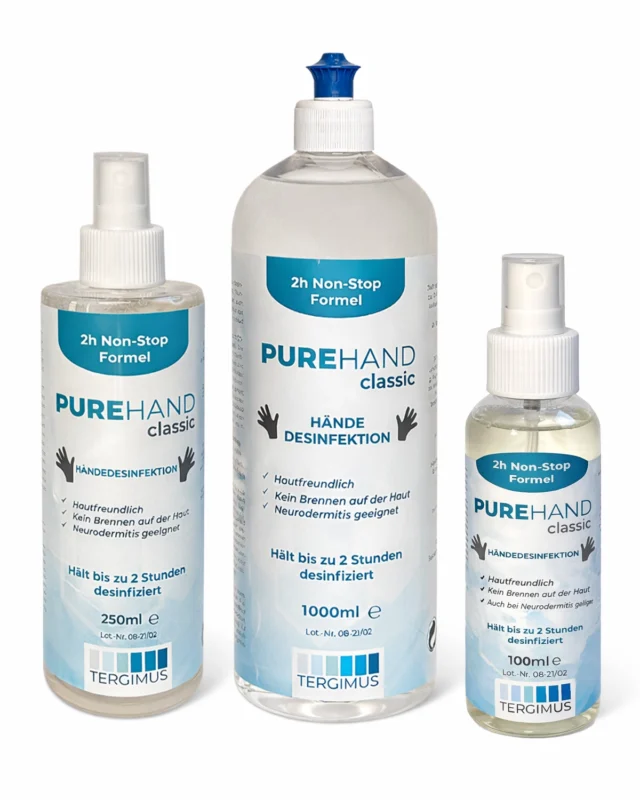 PUREHAND Classic Händedesinfektion ohne Alkohol in 250 ml, 1000 ml und 100 ml