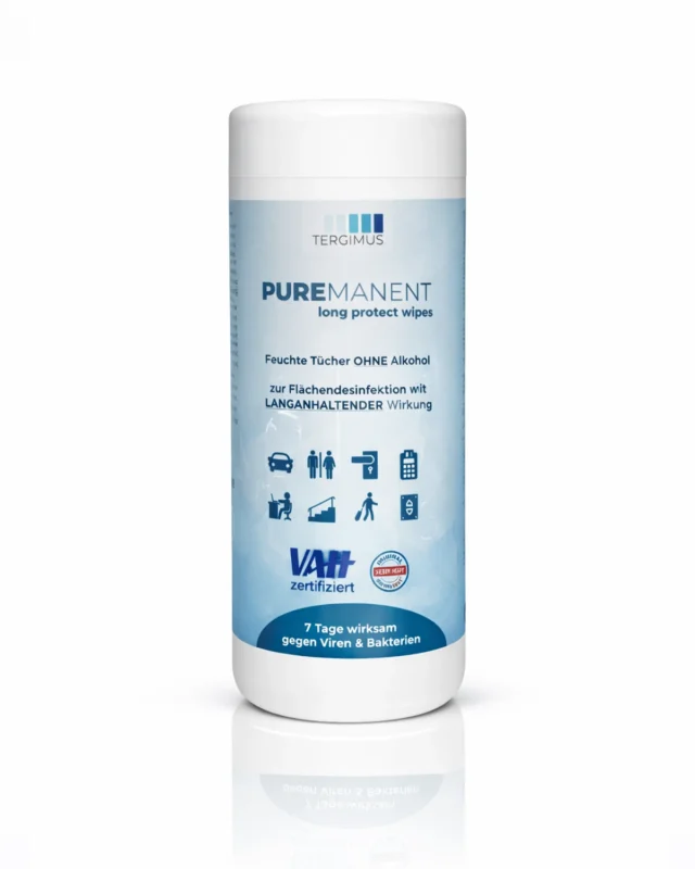 PUREMANENT Long Protect Desinfektionstücher in der Spenderdose