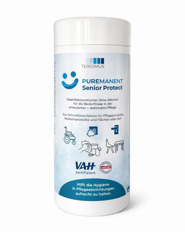 PUREMANENT Senior Protect Desinfektionstücher in der Spenderdose