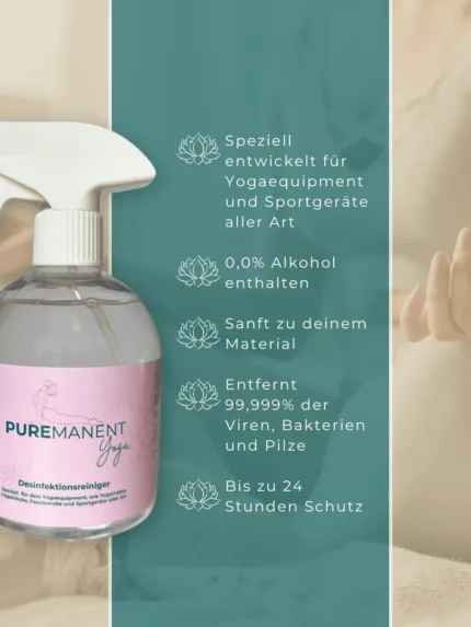 PUREMANENT Yoga 500 ml Desinfektionsreiniger für Yogaequipment, 0,0 % Alkohol, 24 Stunden Schutz
