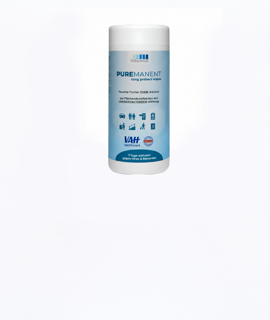 PUREMANENT Long Protect Desinfektionstücher in der Spenderdose